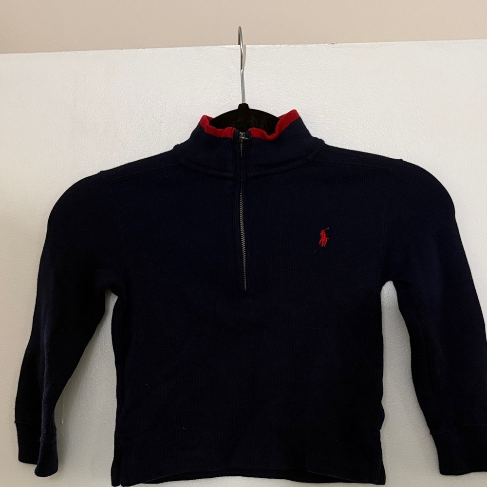 Ralph Lauren Navy Half-Zip Sweater with Red Logo